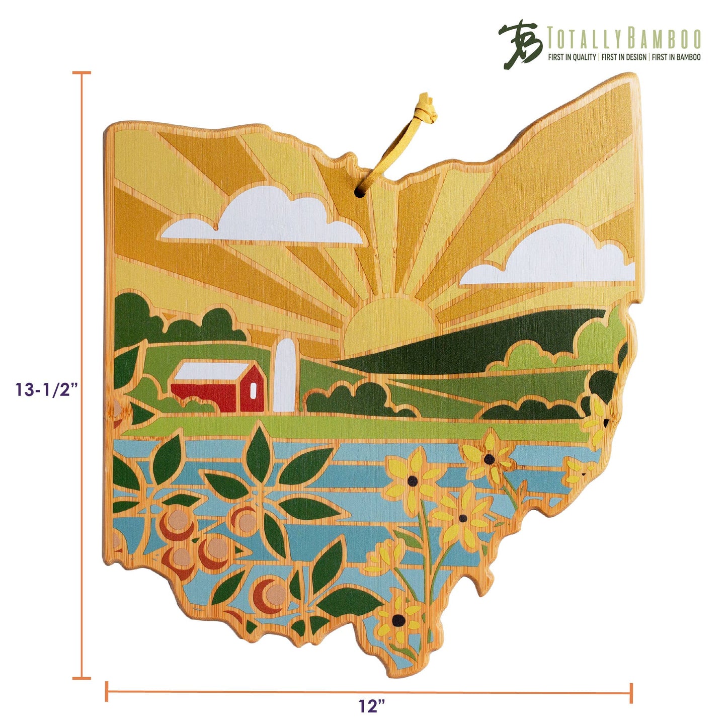 Ohio State Shaped Bamboo Charcuterie Board with Landscape Art by Summer Stokes