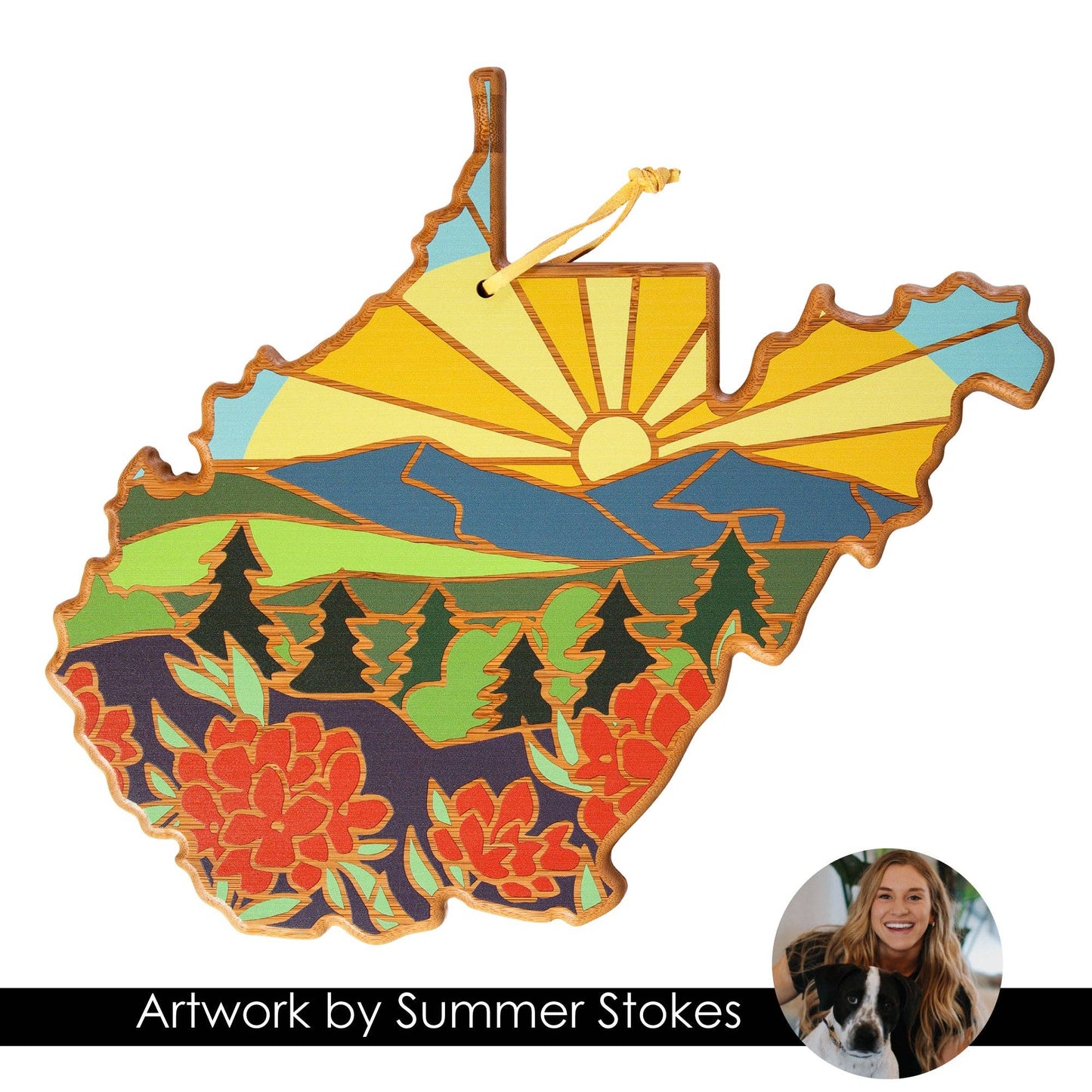 West Virginia State-Shaped Bamboo Charcuterie Board by Summer Stokes