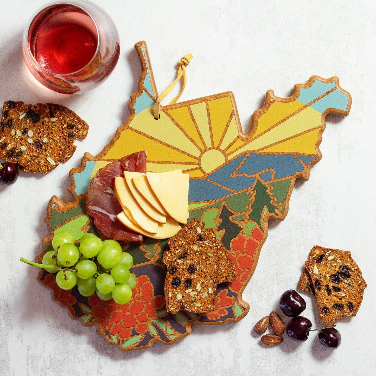 West Virginia State-Shaped Bamboo Charcuterie Board by Summer Stokes
