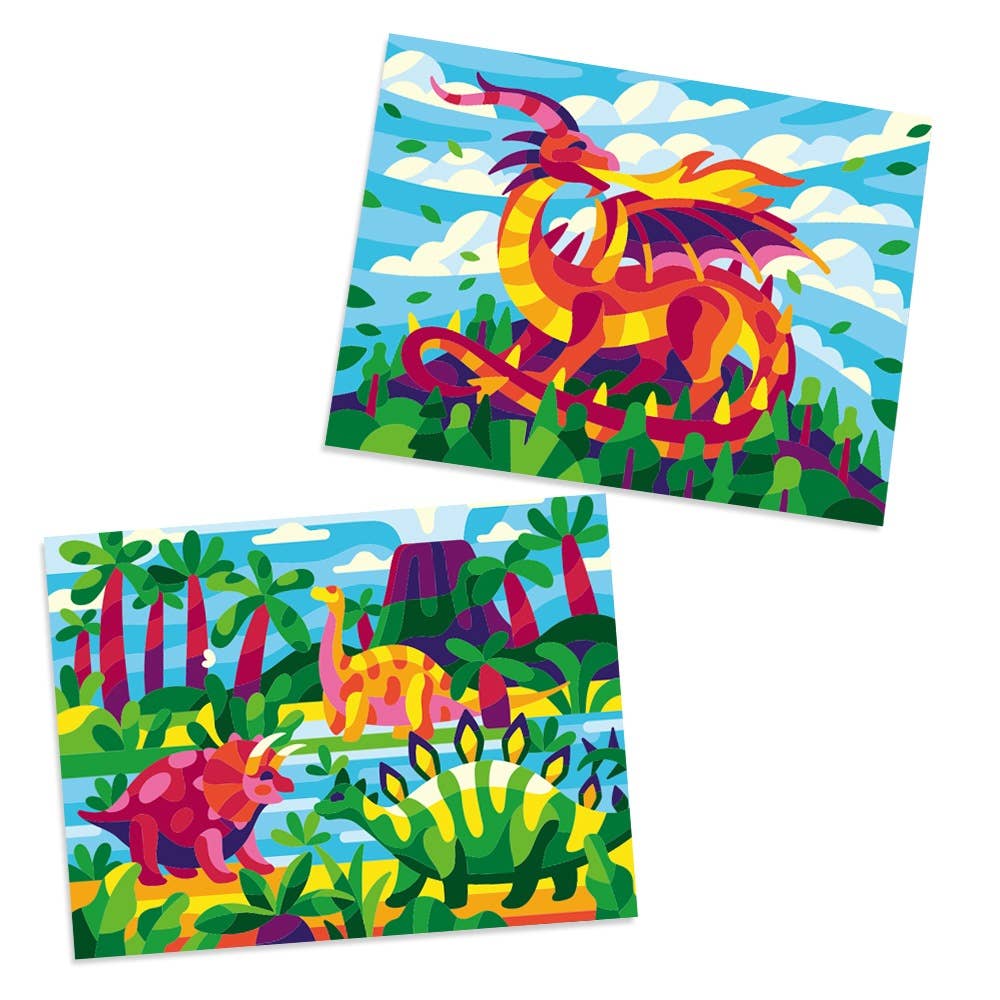 Dino & Dragon Duo – Kids Paint by Number Kit (2 Canvas Set)