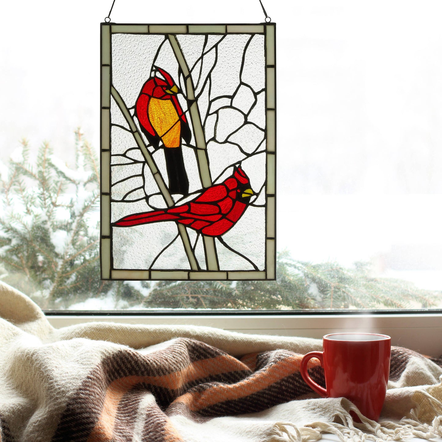 18.5"H Annabelle Red Cardinal Stained Glass Window Panel