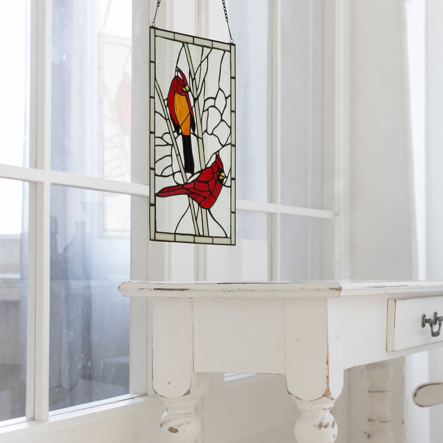 18.5"H Annabelle Red Cardinal Stained Glass Window Panel