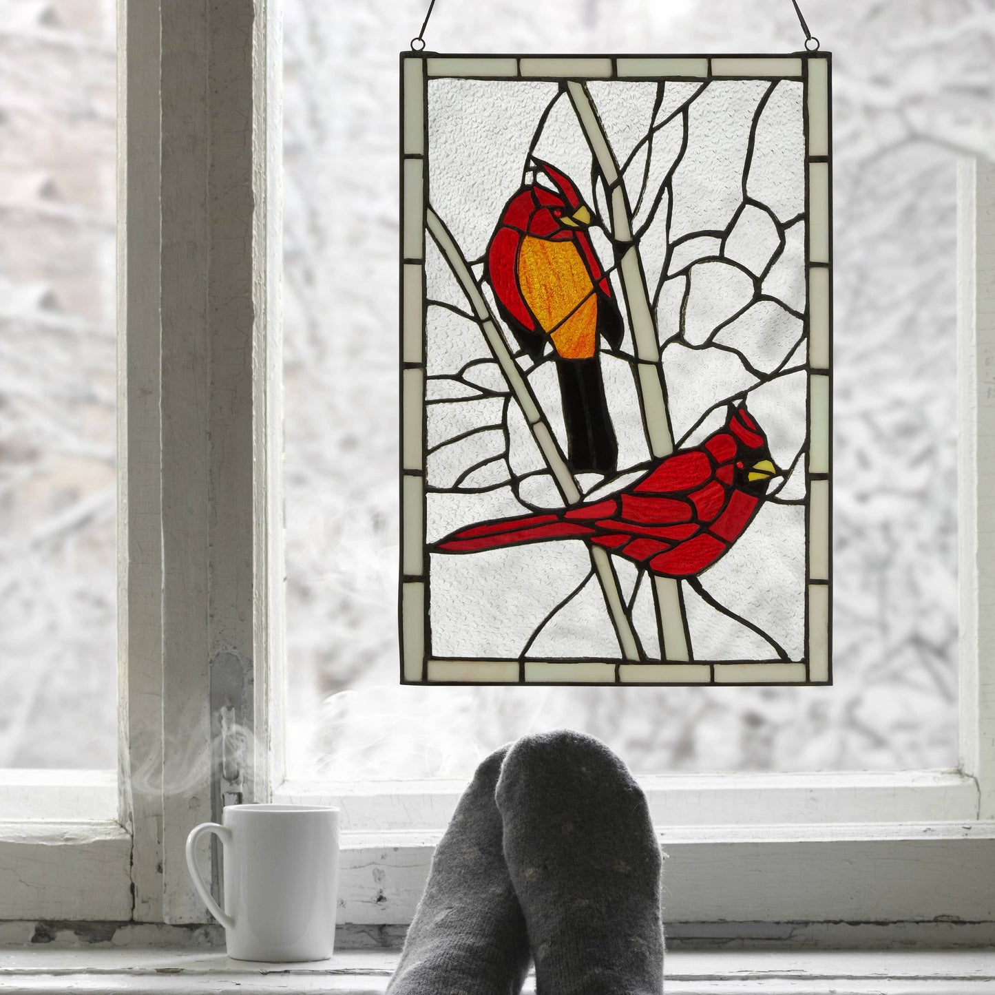 18.5"H Annabelle Red Cardinal Stained Glass Window Panel