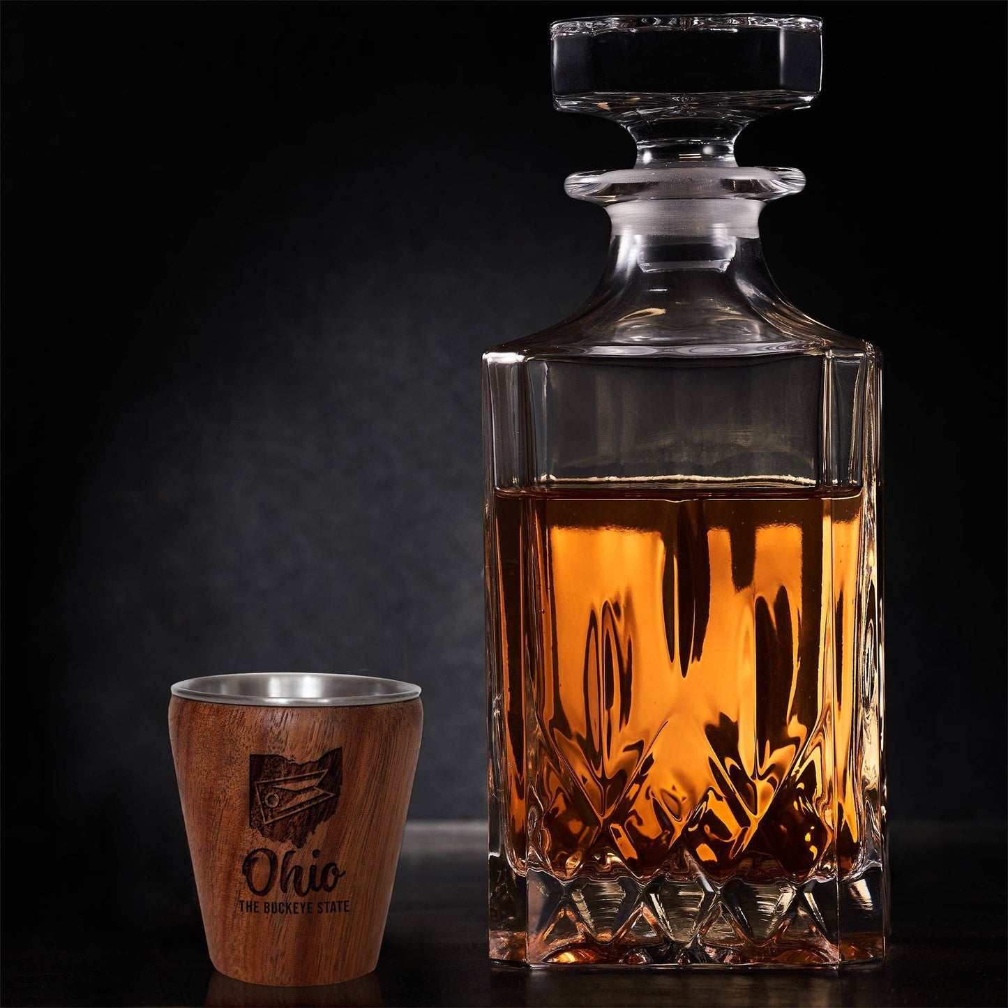 Ohio Engraved Acacia Wood Shot Glass – Stainless Steel Interior