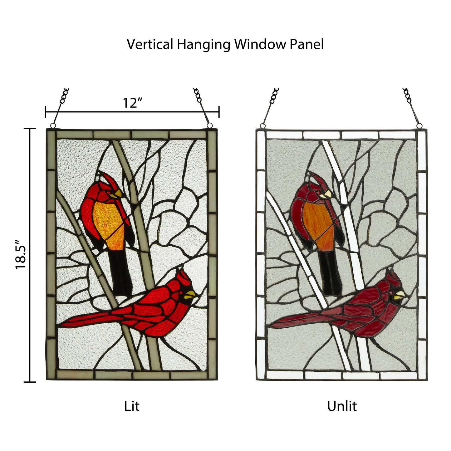 18.5"H Annabelle Red Cardinal Stained Glass Window Panel