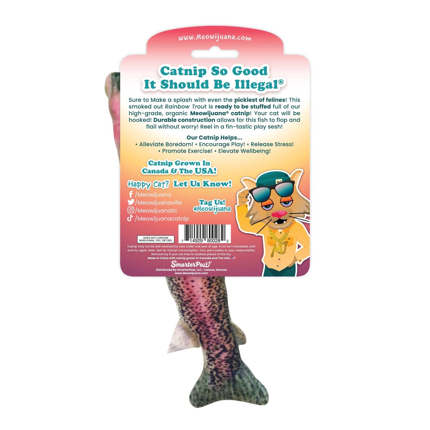 Meowijuana Get Smoked Rainbow Trout Catnip Toy – Refillable & Organic
