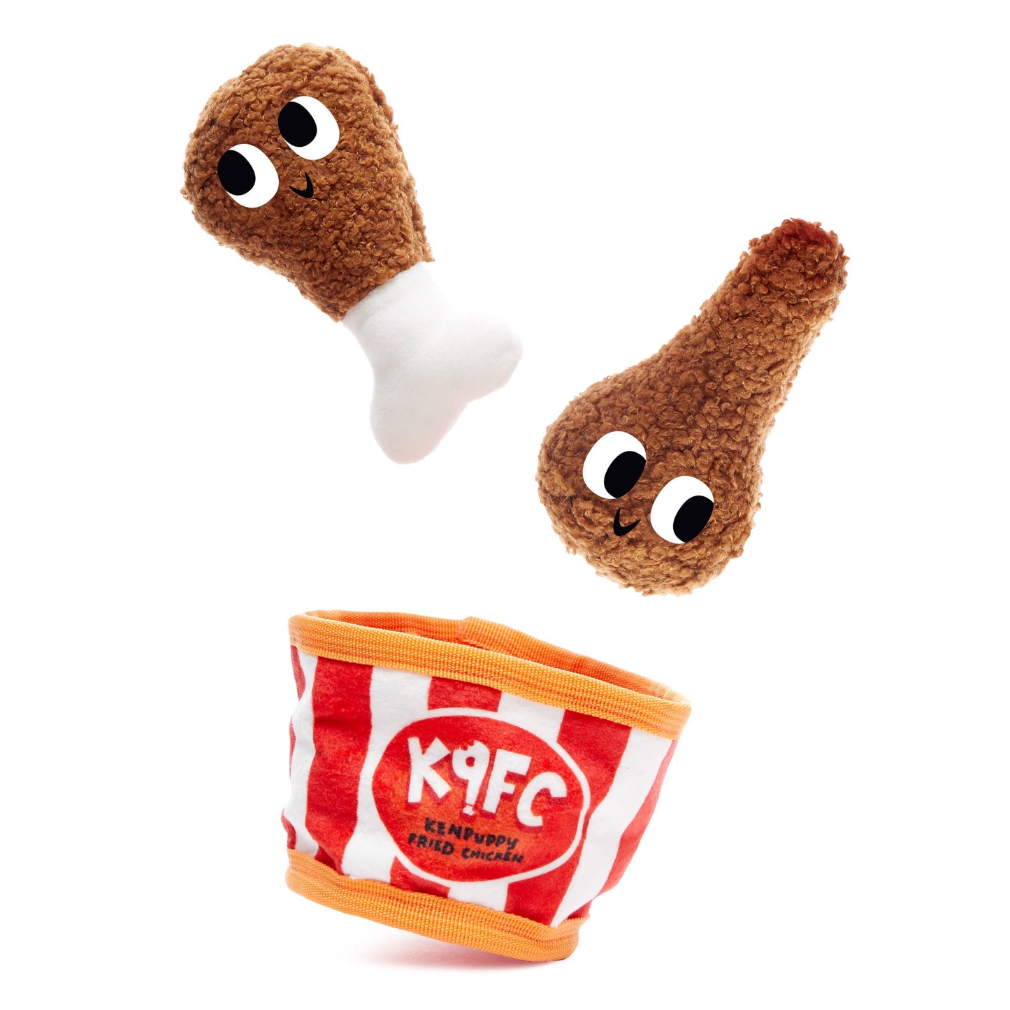 Kenpuppy Fried Chicken Dog Toy – 3-in-1 Squeaky Bucket with Crinkle & Treat Hiding