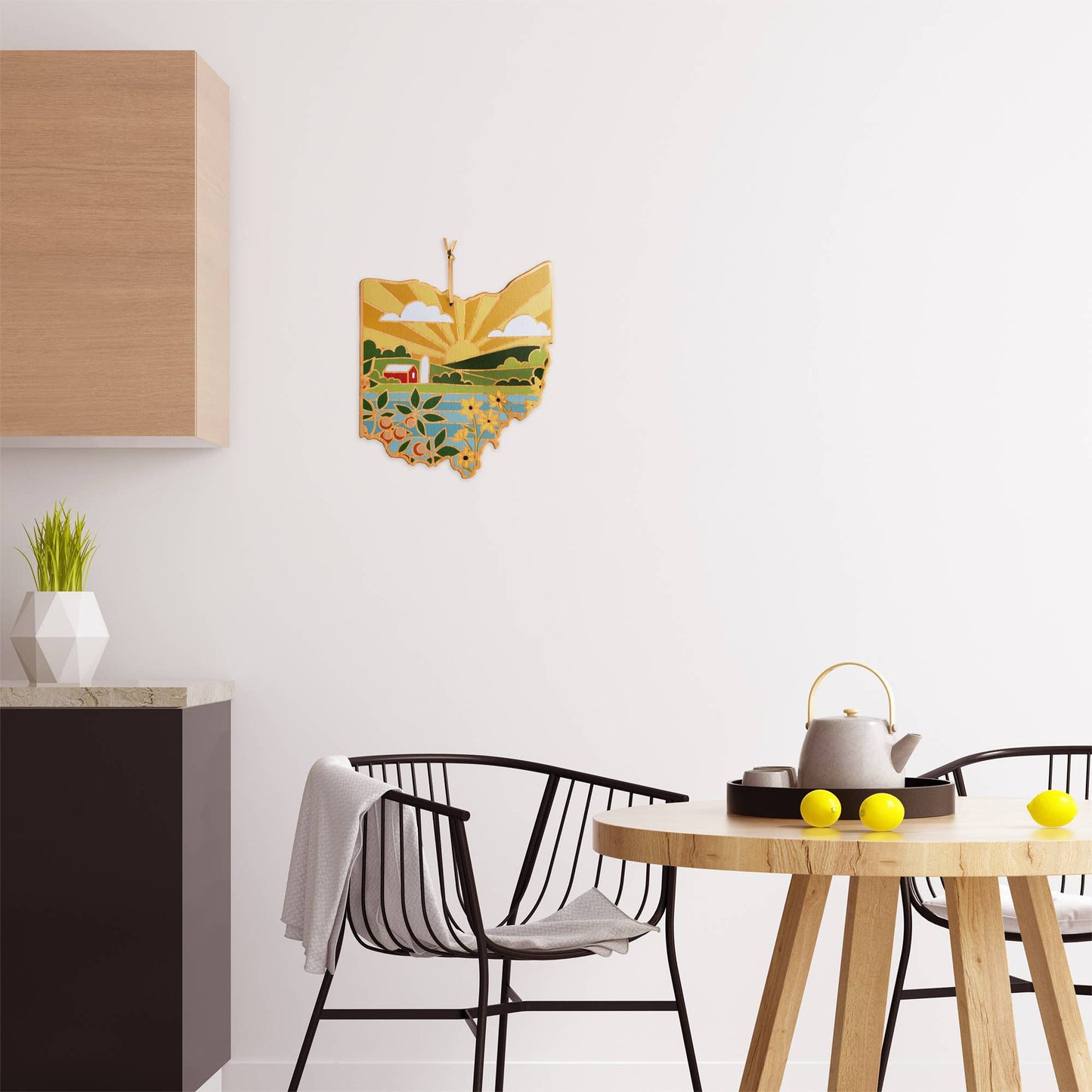 Ohio State Shaped Bamboo Charcuterie Board with Landscape Art by Summer Stokes