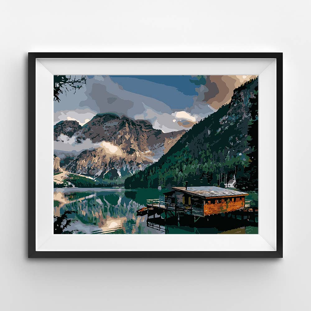Norwegian Fjord Cabin – Scenic Paint by Number Kit