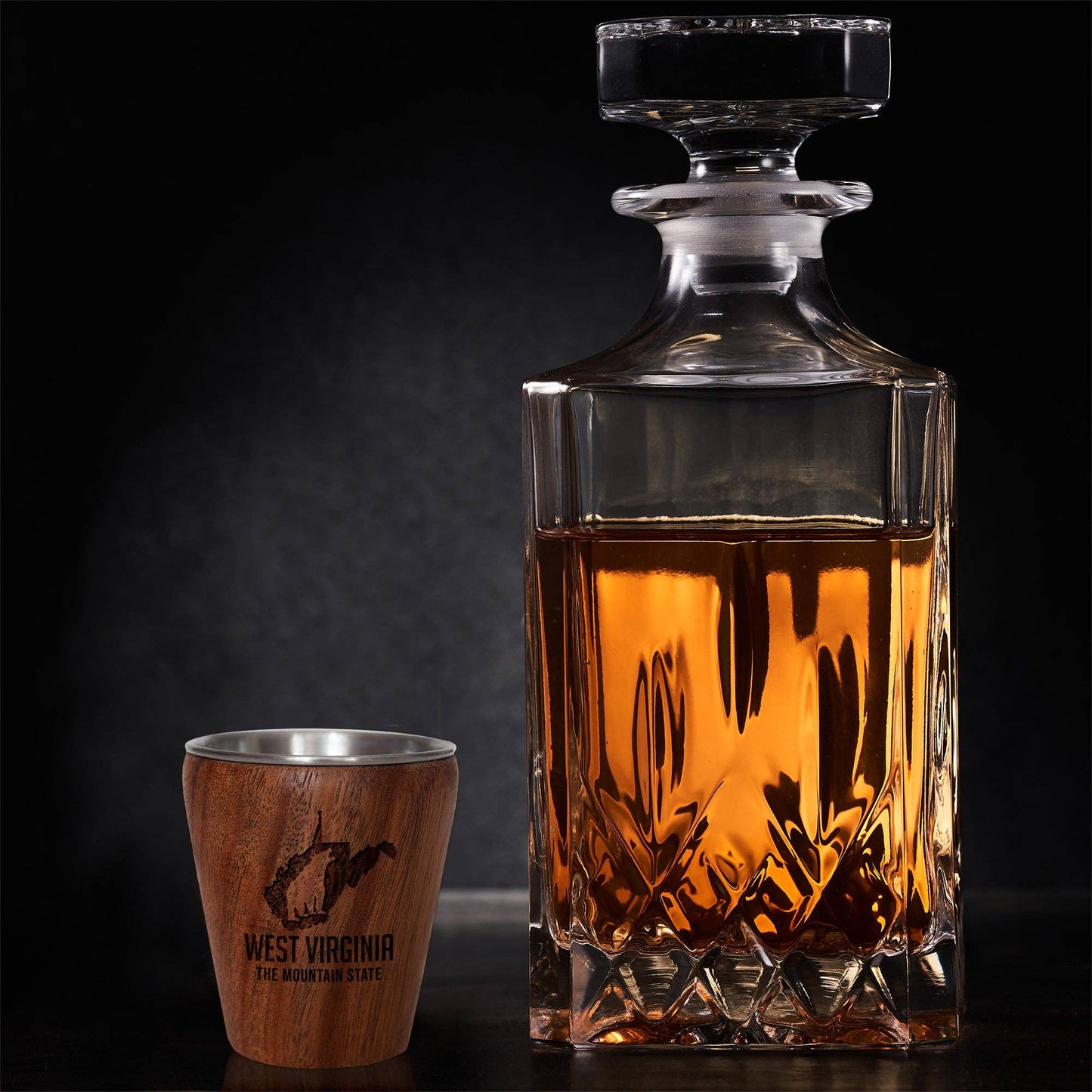 West Virginia Engraved Acacia Wood Shot Glass – Stainless Steel Interior