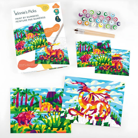 Dino & Dragon Duo – Kids Paint by Number Kit (2 Canvas Set)
