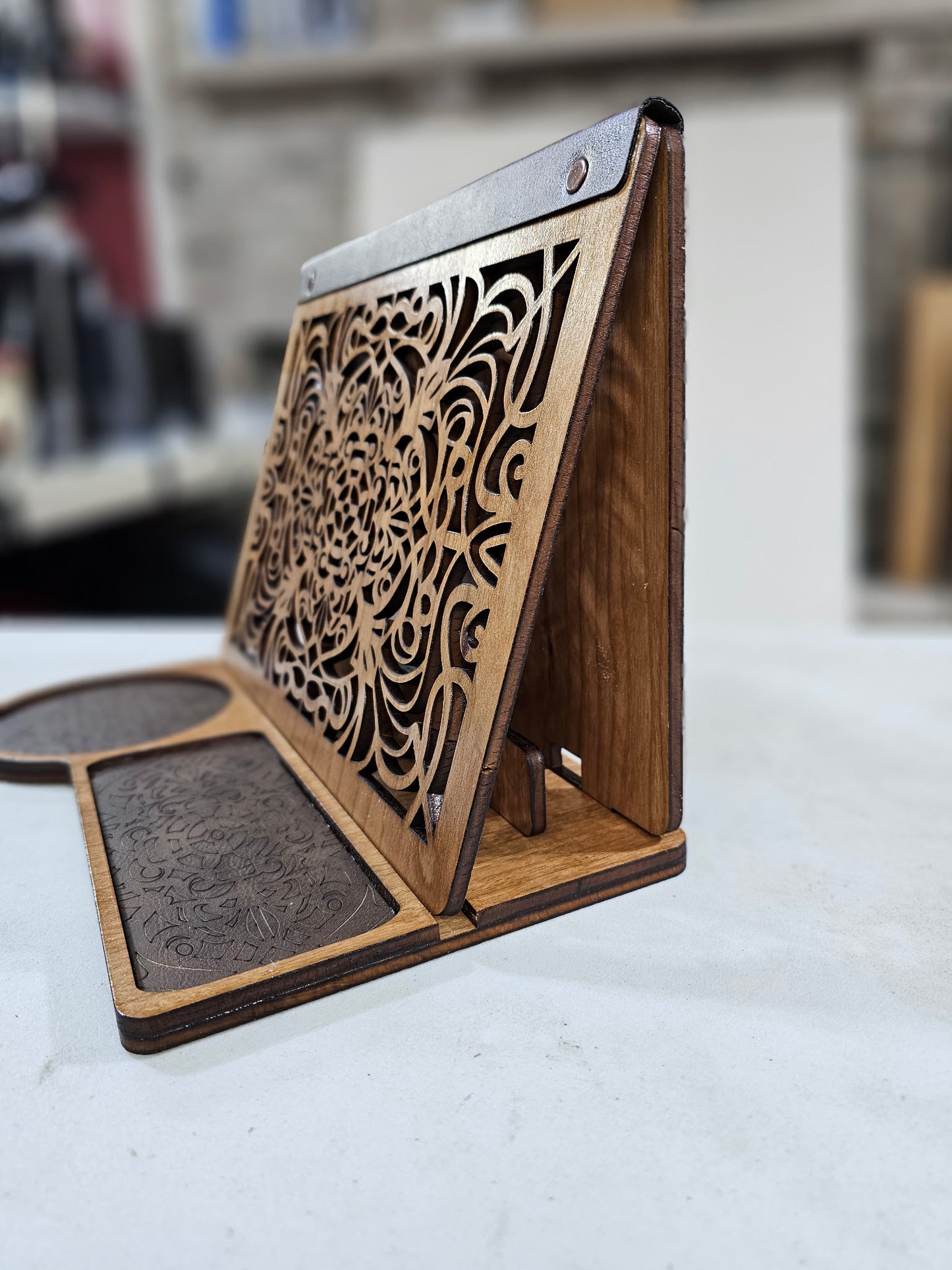Engraved Wooden Book Valet