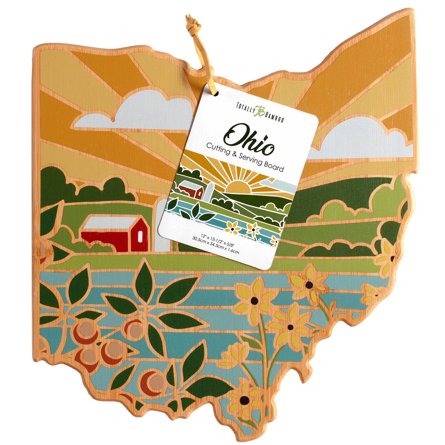 Ohio State Shaped Bamboo Charcuterie Board with Landscape Art by Summer Stokes