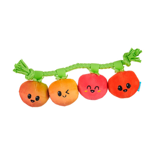 Hairloom Tomato Vine Dog Toy – Squeaky Plush with T-Shirt Rope for Tug