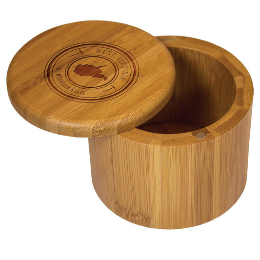 WV State Stamp Bamboo Salt Box – Local Pride for Your Kitchen