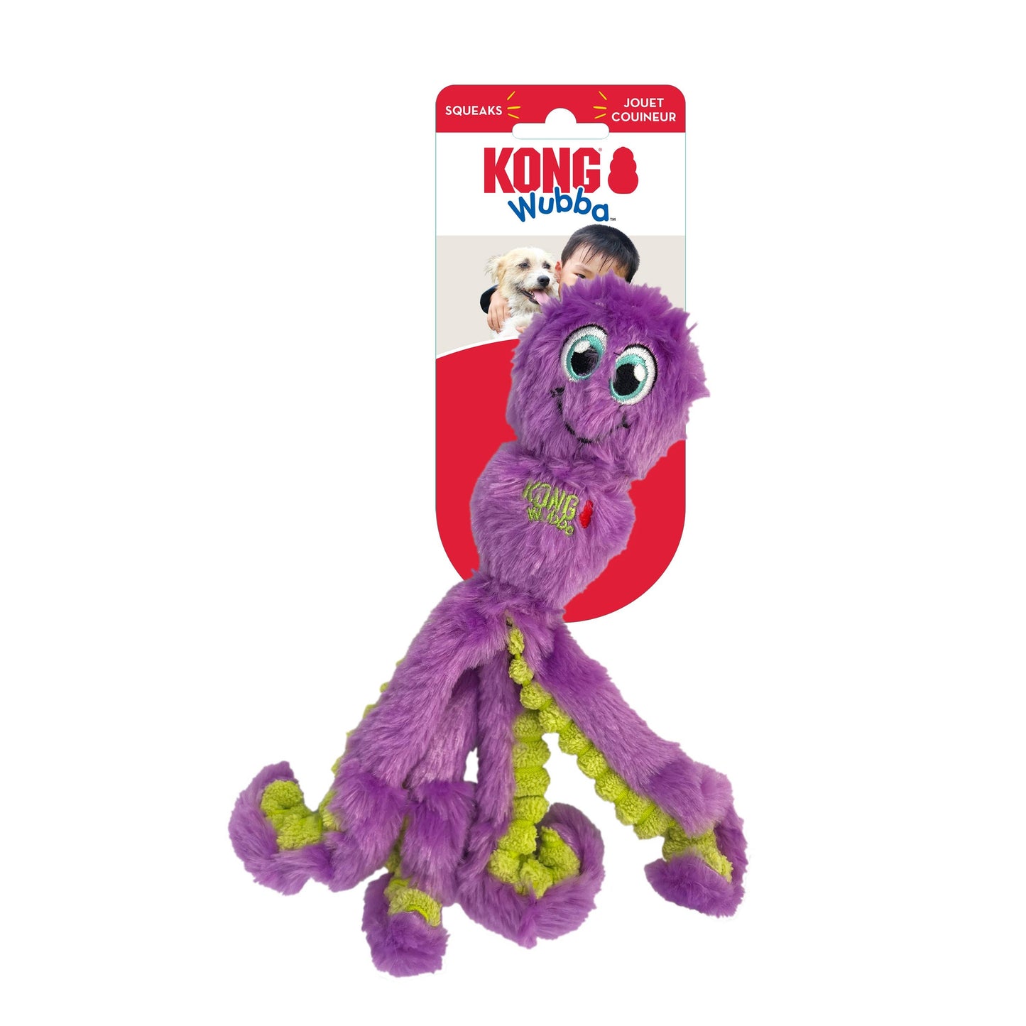 KONG Wubba Octopus Dog Toy – Plush Squeaky Toy with Floppy Legs for Tug & Shake