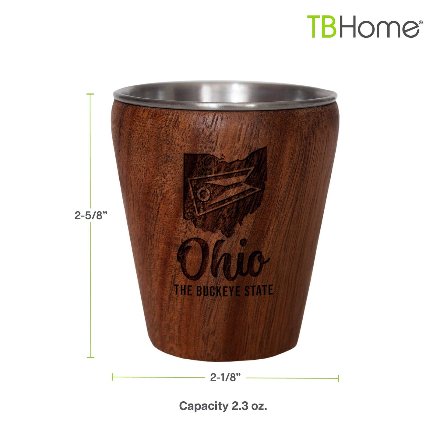 Ohio Engraved Acacia Wood Shot Glass – Stainless Steel Interior