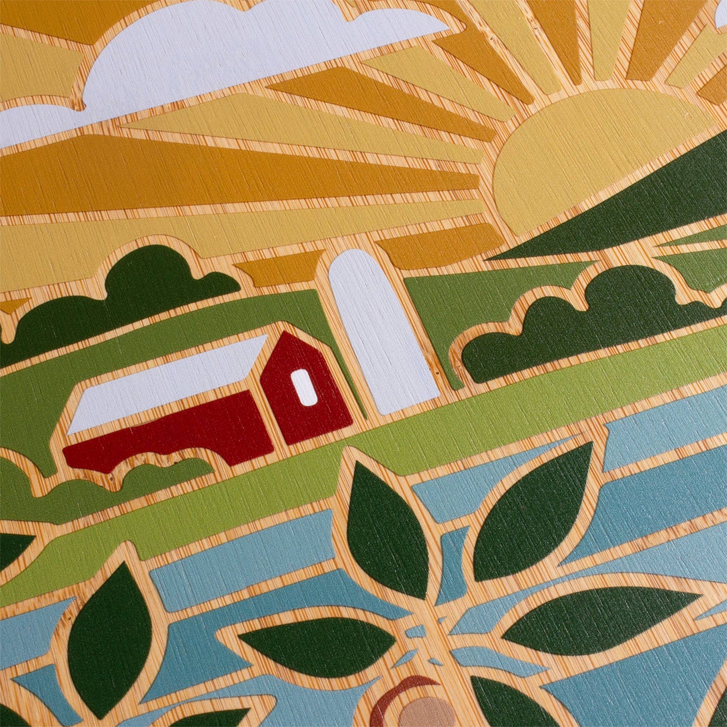 Ohio State Shaped Bamboo Charcuterie Board with Landscape Art by Summer Stokes