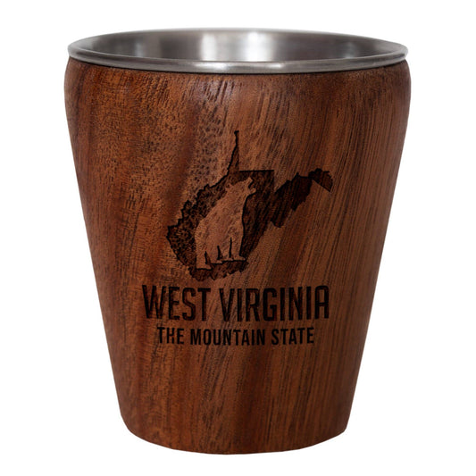 West Virginia Engraved Acacia Wood Shot Glass – Stainless Steel Interior