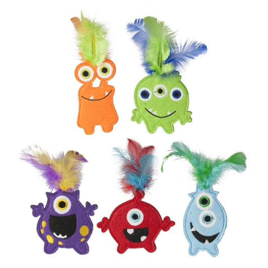 Multipet 5" Monsters Catnip Cat Toys – Feathered, Colorful & Whimsical
