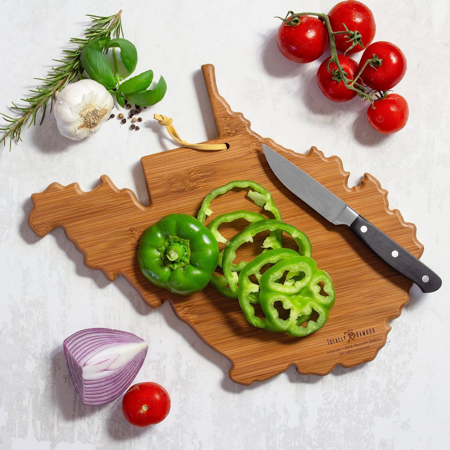 West Virginia State-Shaped Bamboo Charcuterie Board by Summer Stokes