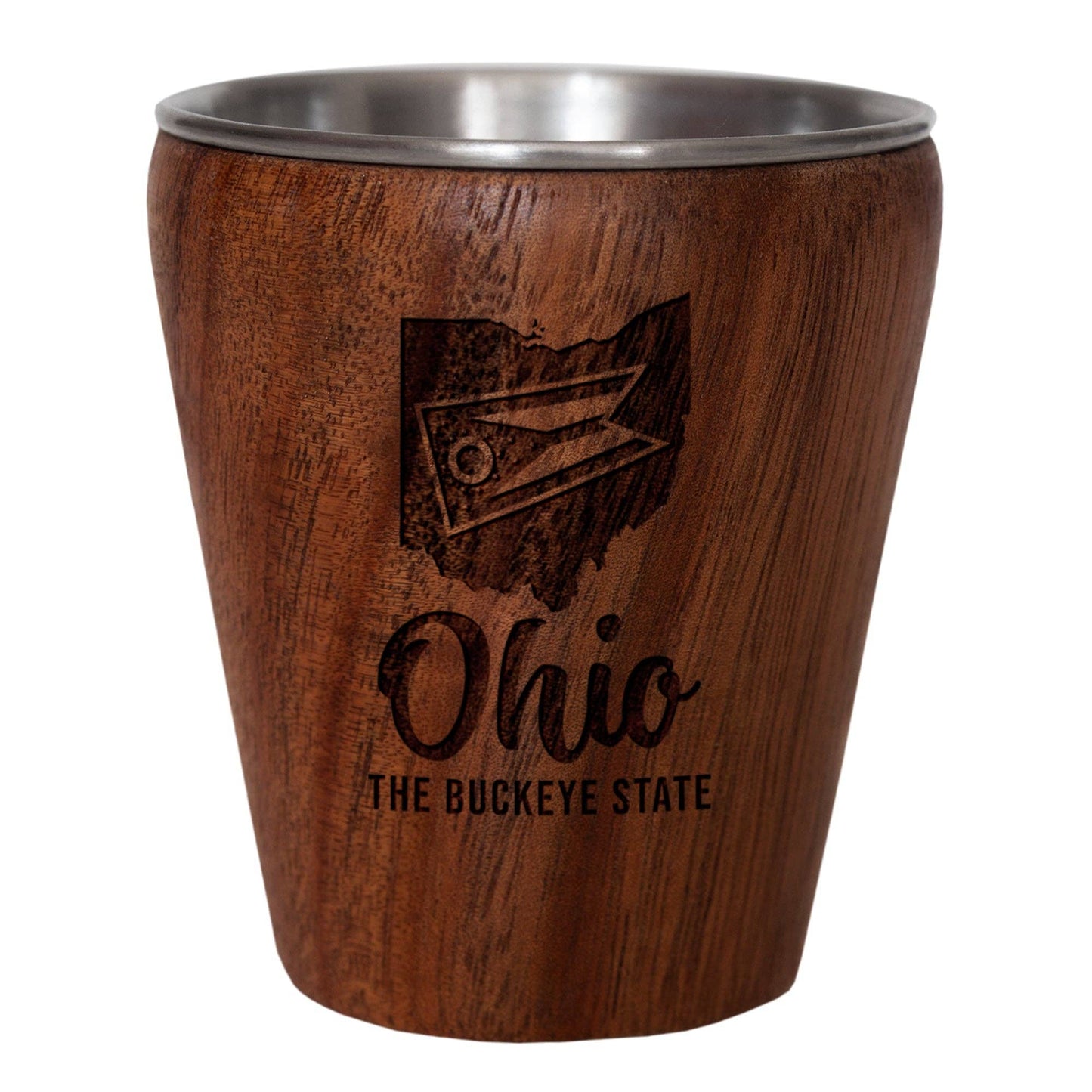 Ohio Engraved Acacia Wood Shot Glass – Stainless Steel Interior