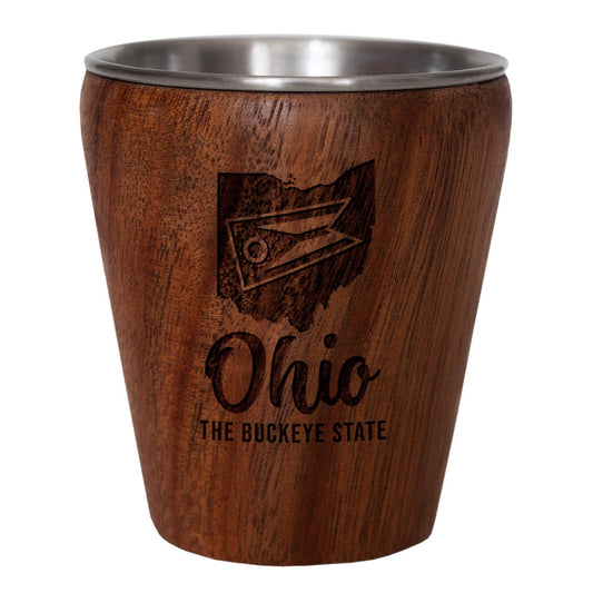Ohio Engraved Acacia Wood Shot Glass – Stainless Steel Interior