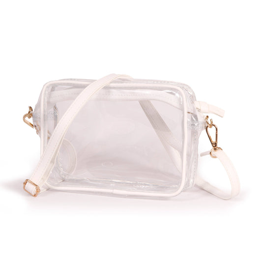 Bridget Clear Purse w/ White Vegan Leather Trim and Straps