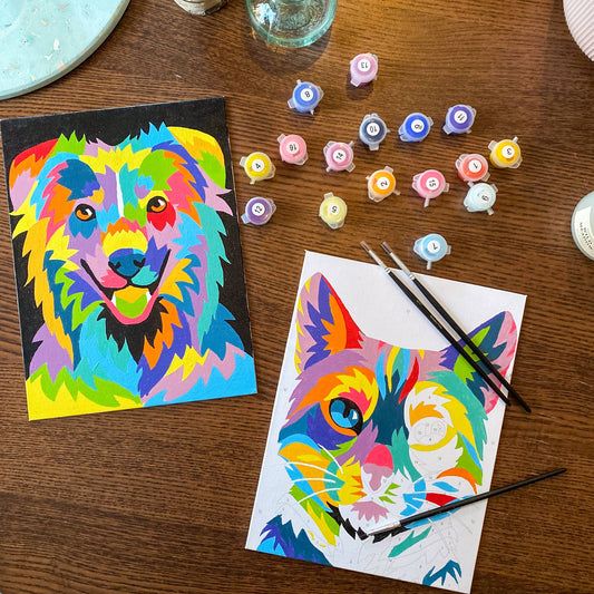 Colorful Cat & Dog Duo – Kids Paint by Number Kit (Ages 7+)