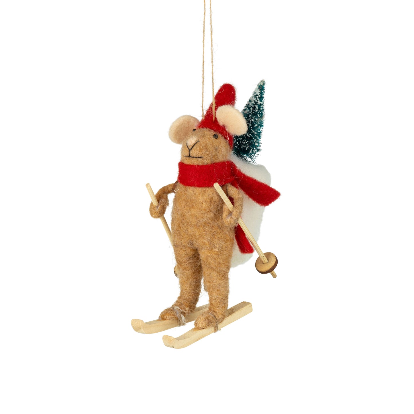 Felt mouse skiing with backpack