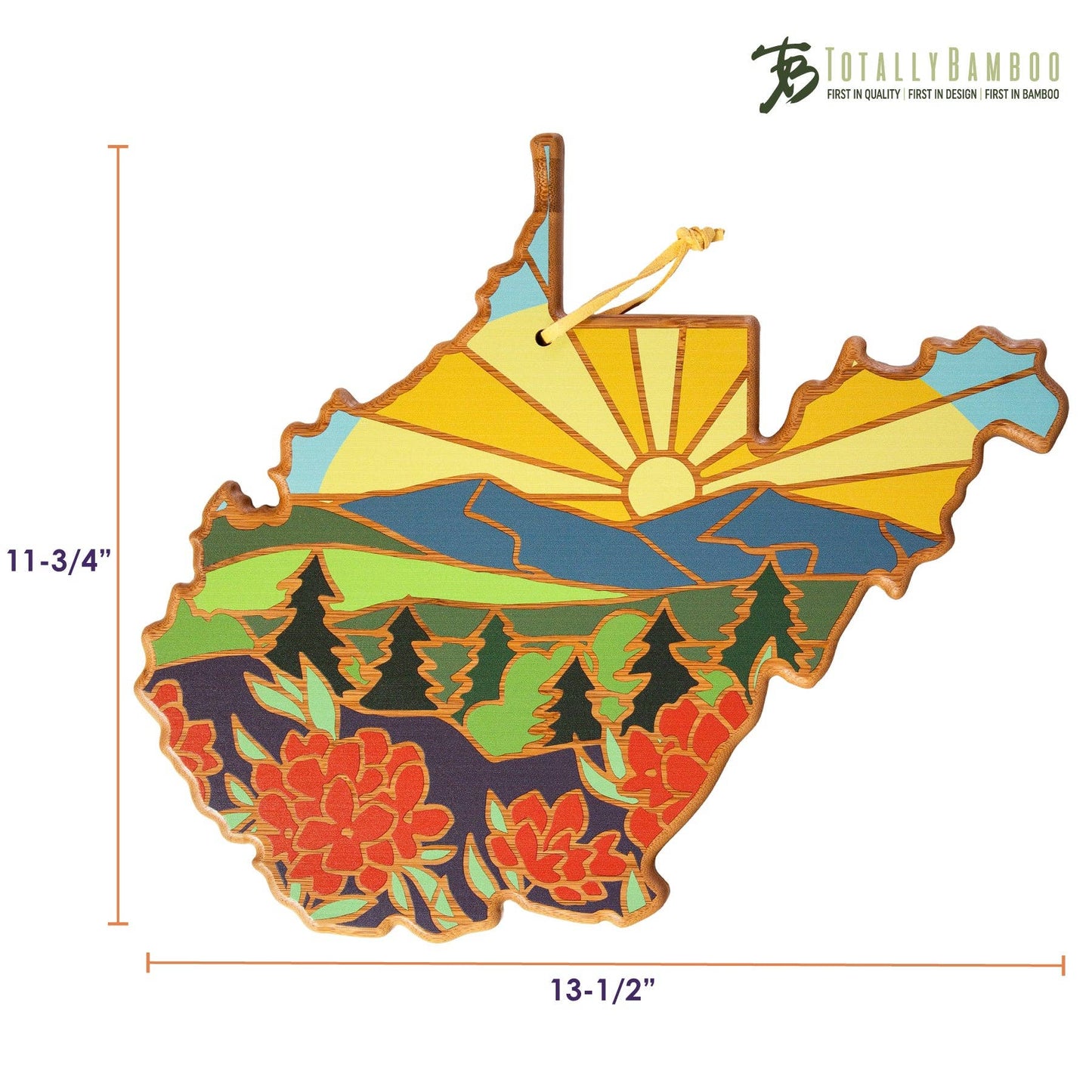 West Virginia State-Shaped Bamboo Charcuterie Board by Summer Stokes