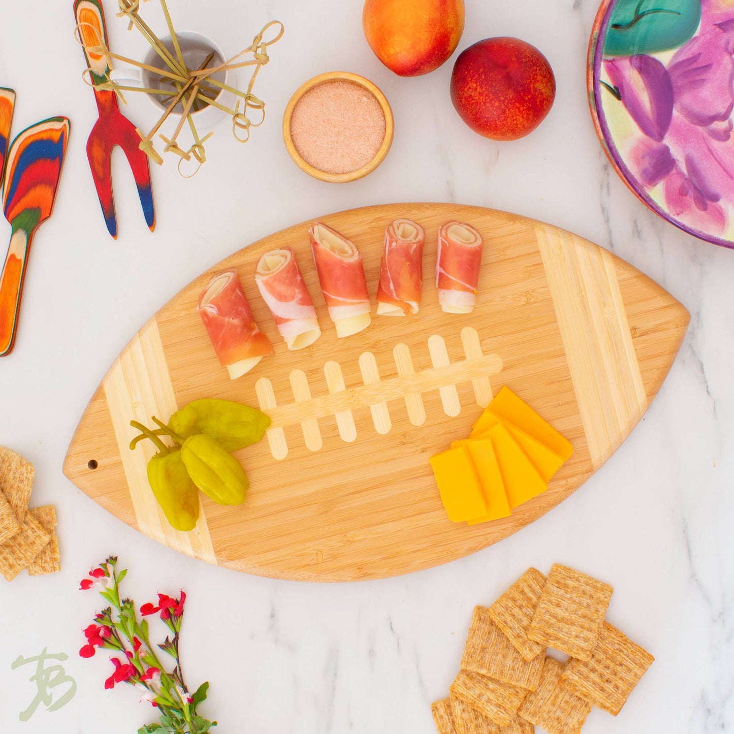 Football-Shaped Bamboo Cutting Board & Charcuterie Tray – Game Day Ready