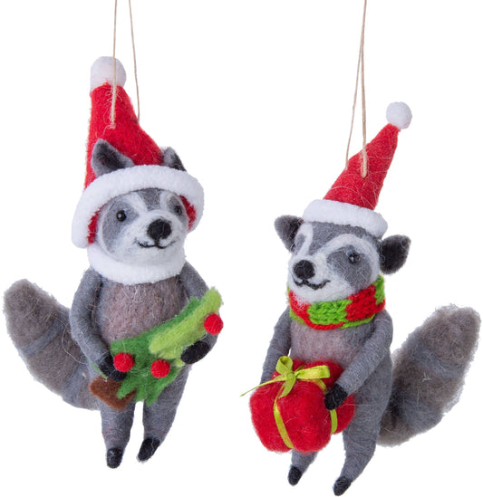 Felt Grey Raccoon with Santa Hat